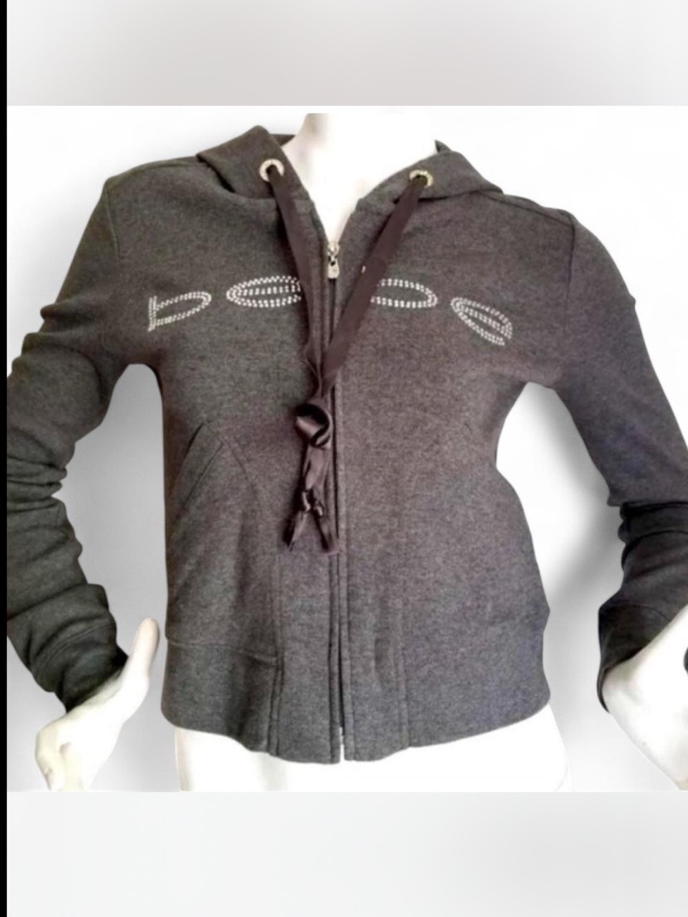 Vintage Y2K bebe Charcoal Gray Zip-Up Hoodie with Rhinestone Logo